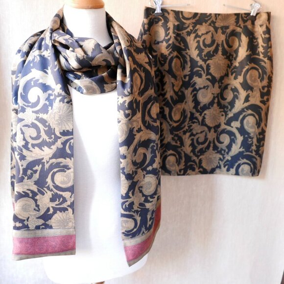 Vintage Handmade Pleated Skirt & Scarf Set - Geometric Print, New Without Tags - Picture 6 of 10